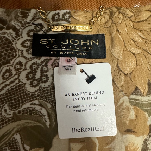 ST JOHN COUTURE Coated Lamb Leather Triple Tie Jacket Size 12 Like New - Picture 6 of 7